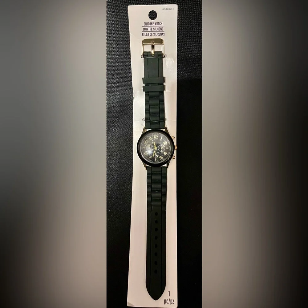Darice Men's Black & Gold Chronograph Style Watch | Tactical Silicone Sport Band